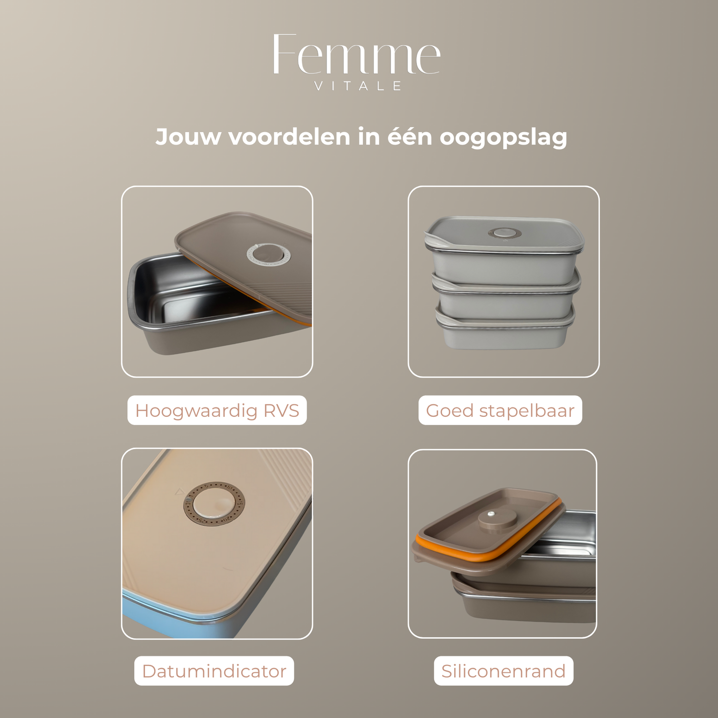 RVS Mealprep set - 1700 ml, 2400 ml, 3200 ml - Khaki