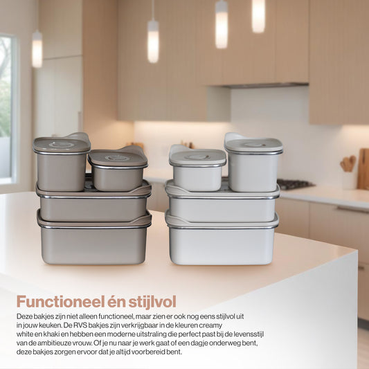 PRE ORDER - RVS Mealprep set - 300 ml, 500 ml, 700 ml, 1100 ml - Khaki