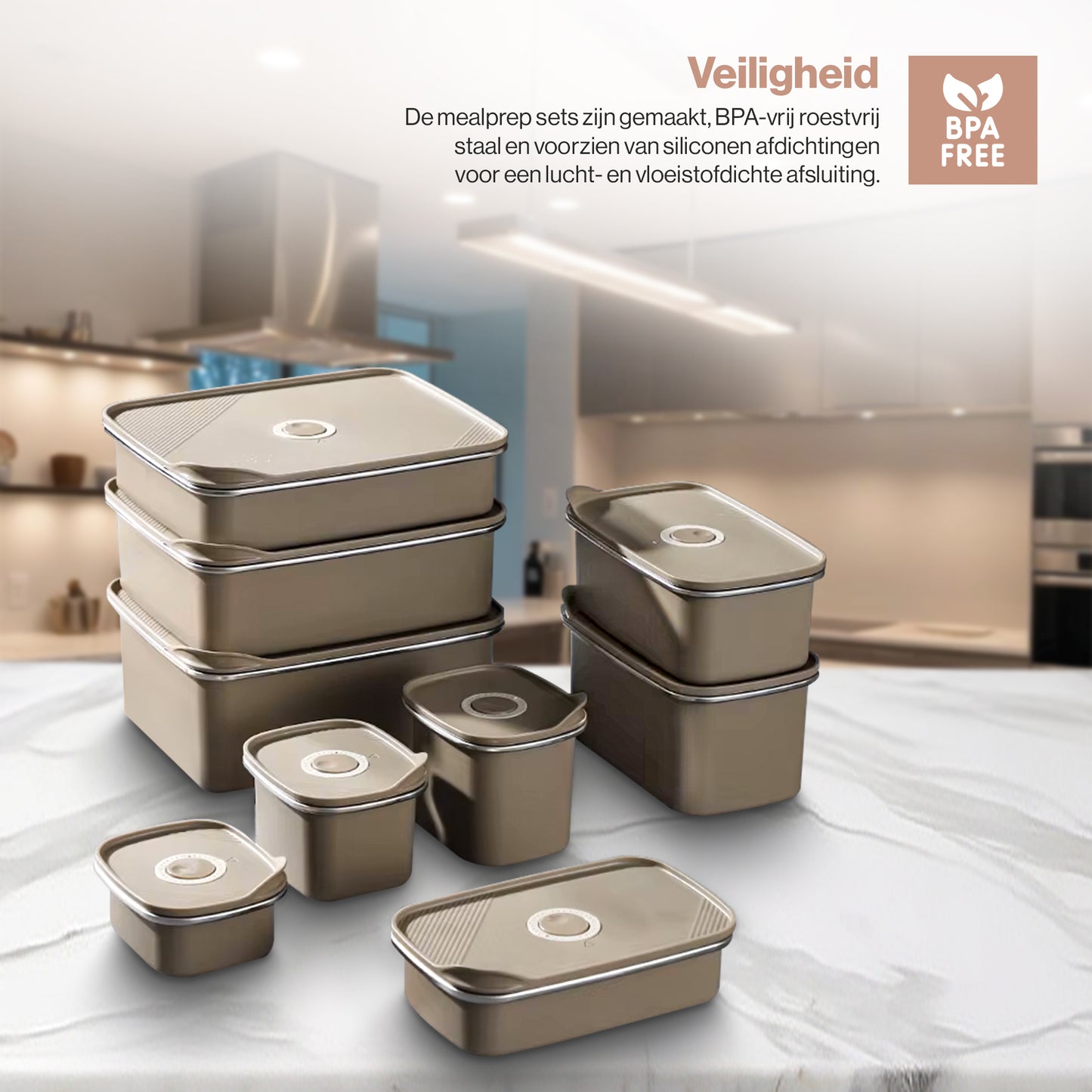 Femme Vitale Meal Prep Bakjes - Lekvrij, Luchtdicht & BPA vrij - Vershoudbakjes 4 Stuks - 300 ml, 500 ml, 700 ml, 1100 ml - Creamy White