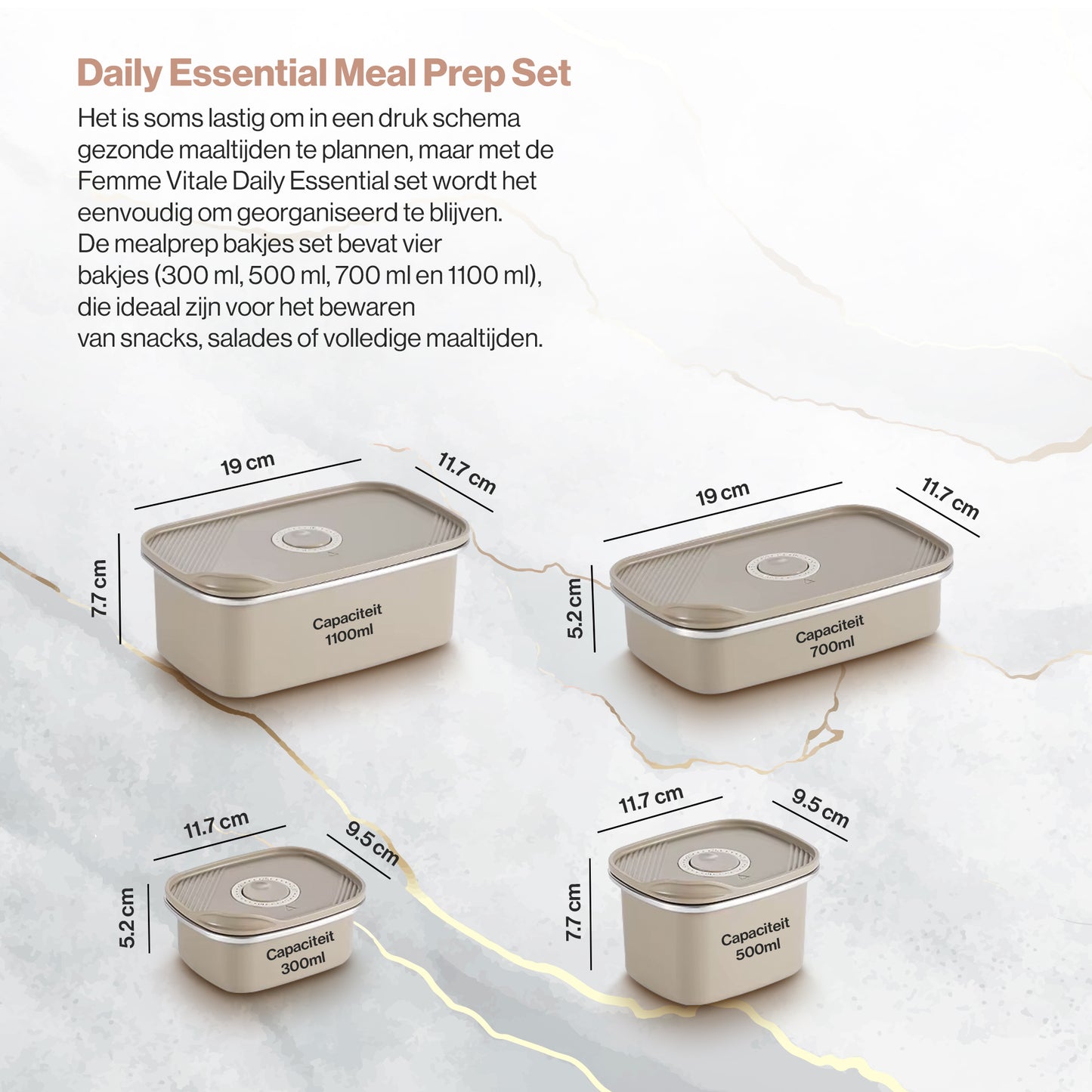 RVS Mealprep set - 300 ml, 500 ml, 700 ml, 1100 ml - Khaki