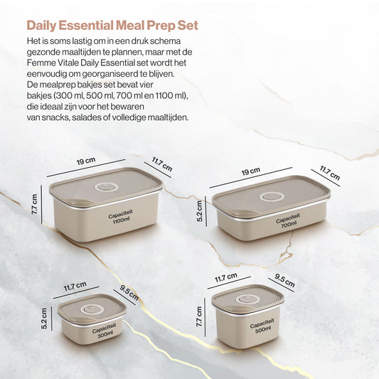 PRE ORDER - RVS Mealprep set - 300 ml, 500 ml, 700 ml, 1100 ml - Creamy White