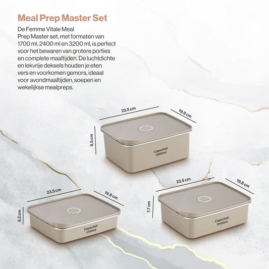 RVS Mealprep set - 1700 ml, 2400 ml, 3200 ml - Khaki