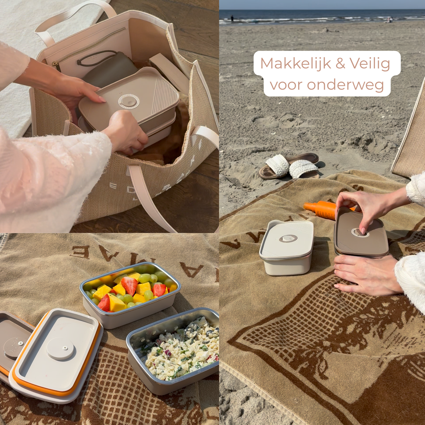 RVS mealprep bakjes 700 ml - Crème wit - 3 stuks