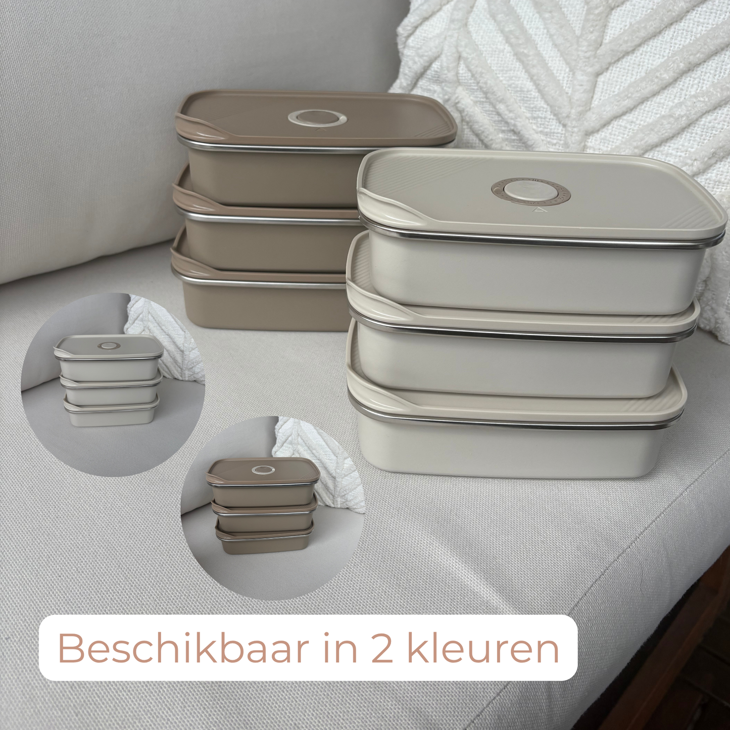 RVS mealprep bakjes 700 ml - Crème wit - 3 stuks