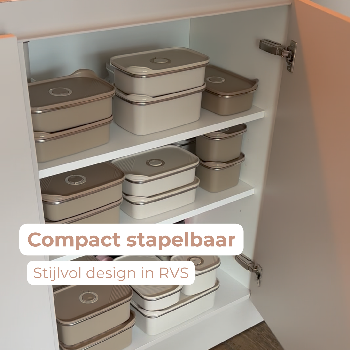 RVS mealprep bakjes 700 ml - Crème wit - 3 stuks