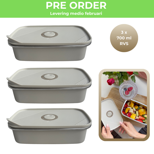 PRE ORDER - RVS mealprep bakjes 700 ml - Crème wit - 3 stuks