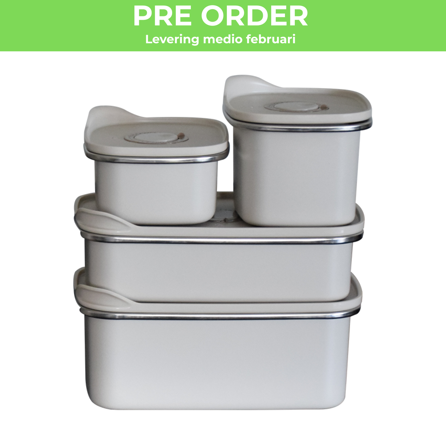 PRE ORDER - RVS Mealprep set - 300 ml, 500 ml, 700 ml, 1100 ml - Creamy White