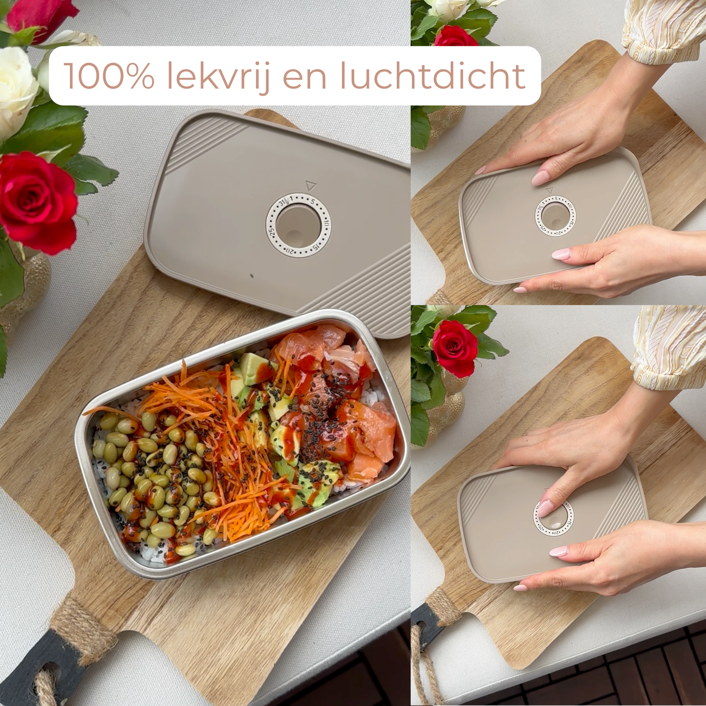RVS mealprep bakjes 700 ml - Crème wit - 3 stuks