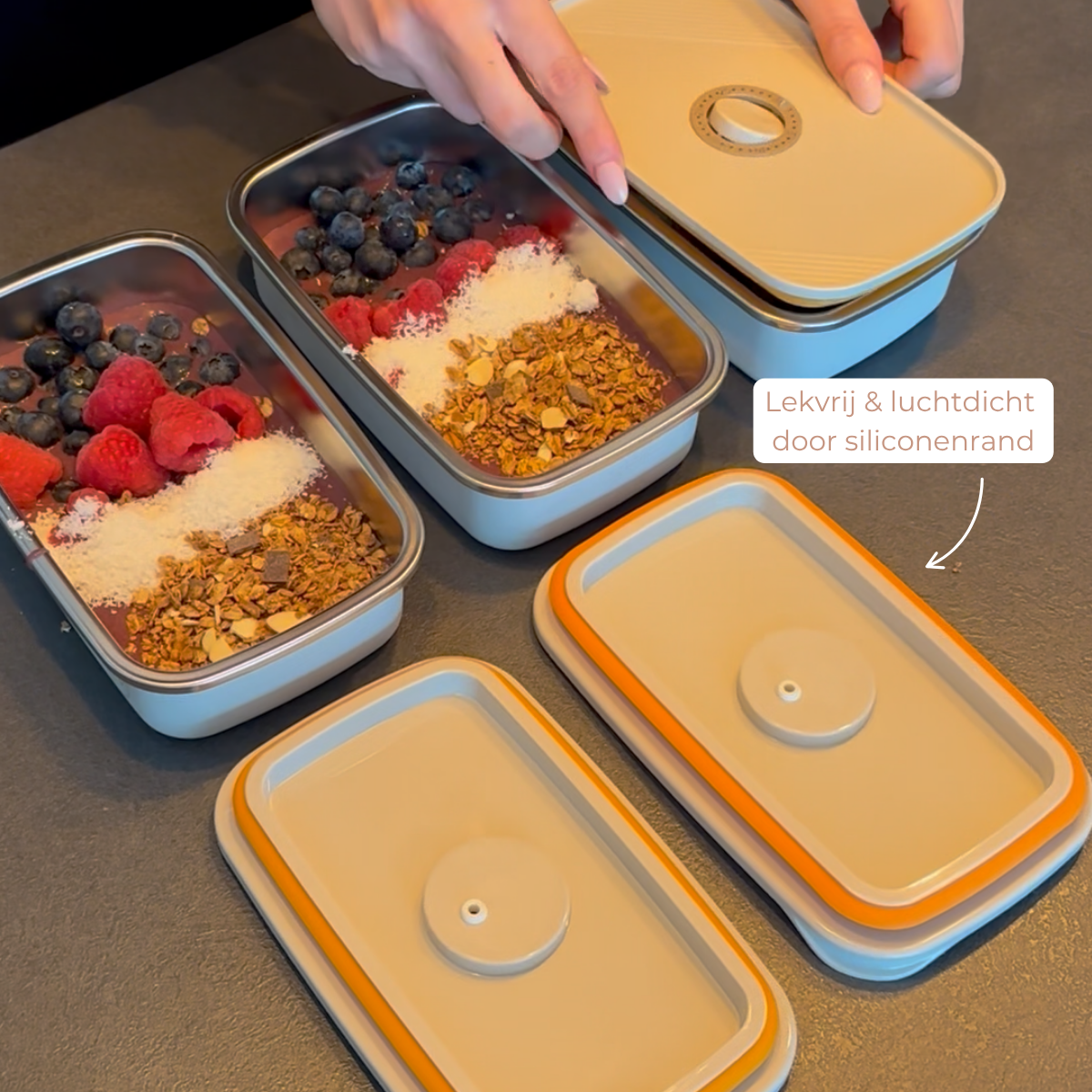 RVS Mealprep set - 300 ml, 500 ml, 700 ml, 1100 ml - Khaki