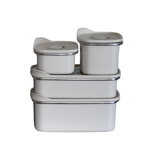 Femme Vitale Meal Prep Bakjes - Lekvrij, Luchtdicht & BPA vrij - Vershoudbakjes 4 Stuks - 300 ml, 500 ml, 700 ml, 1100 ml - Creamy White